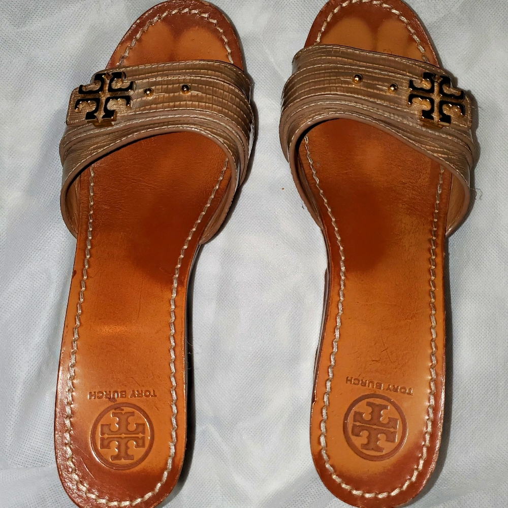 Tory Burch Elina Logo Wedge Slides